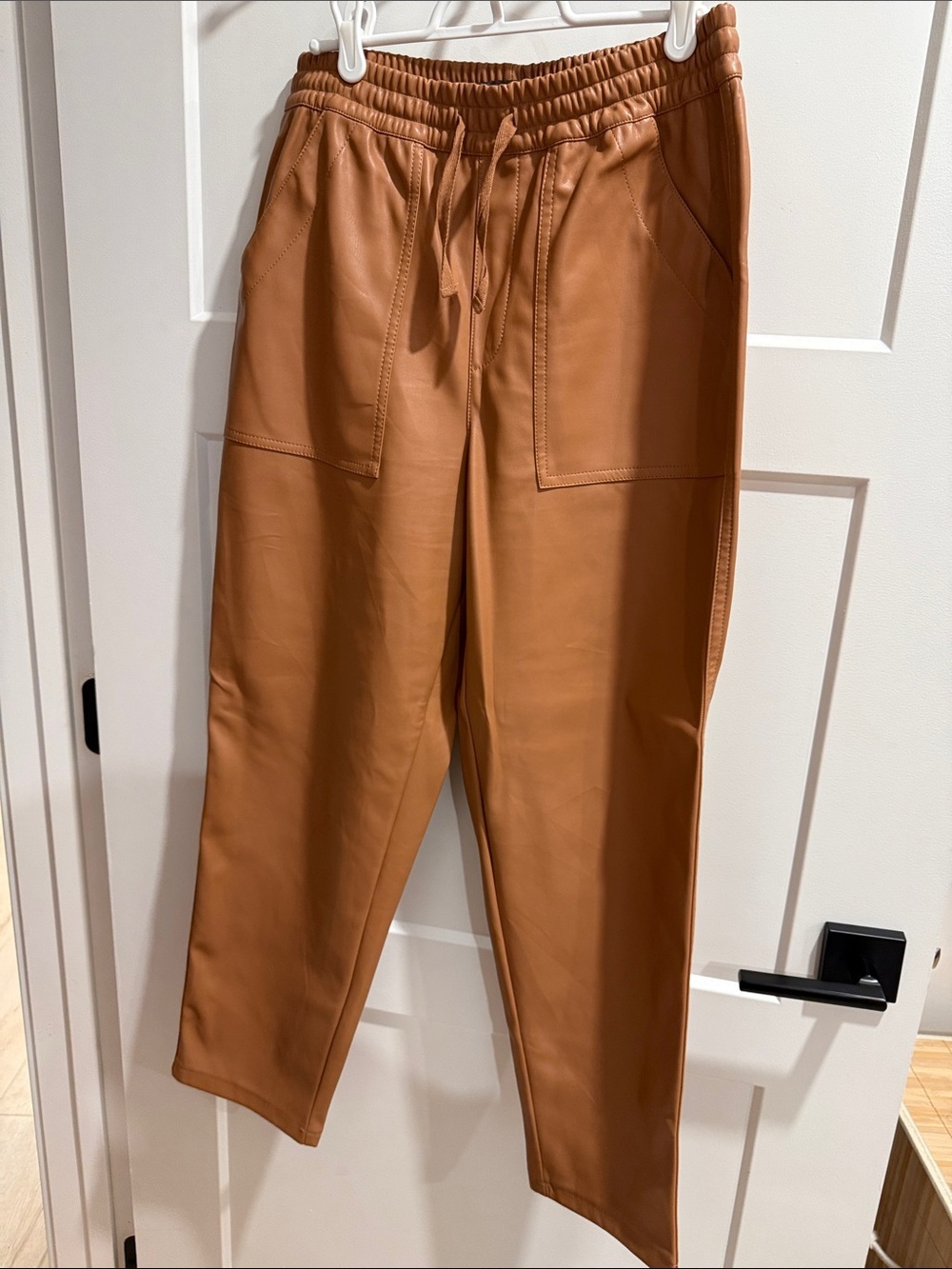 Women's Faux Leather Tan Joggers